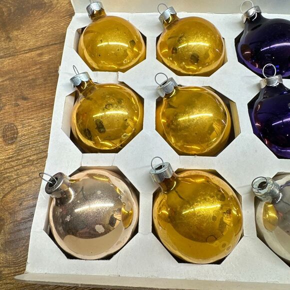 Vintage Jumbo Pack (18) COBY GLASS CHRISTMAS ORNAMENTS Purple Gold Silver - Picture 3 of 6